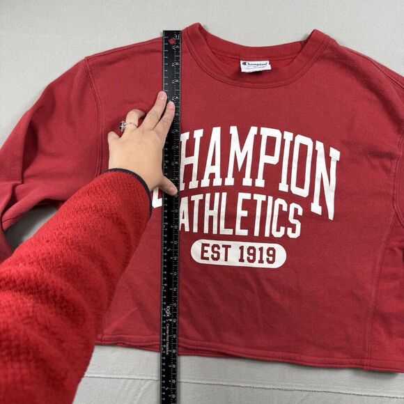Vintage Champion Crop Sweatshirt Sweatshirt Red SZ Medium Long Sleeve Crewneck - Picture 11 of 12